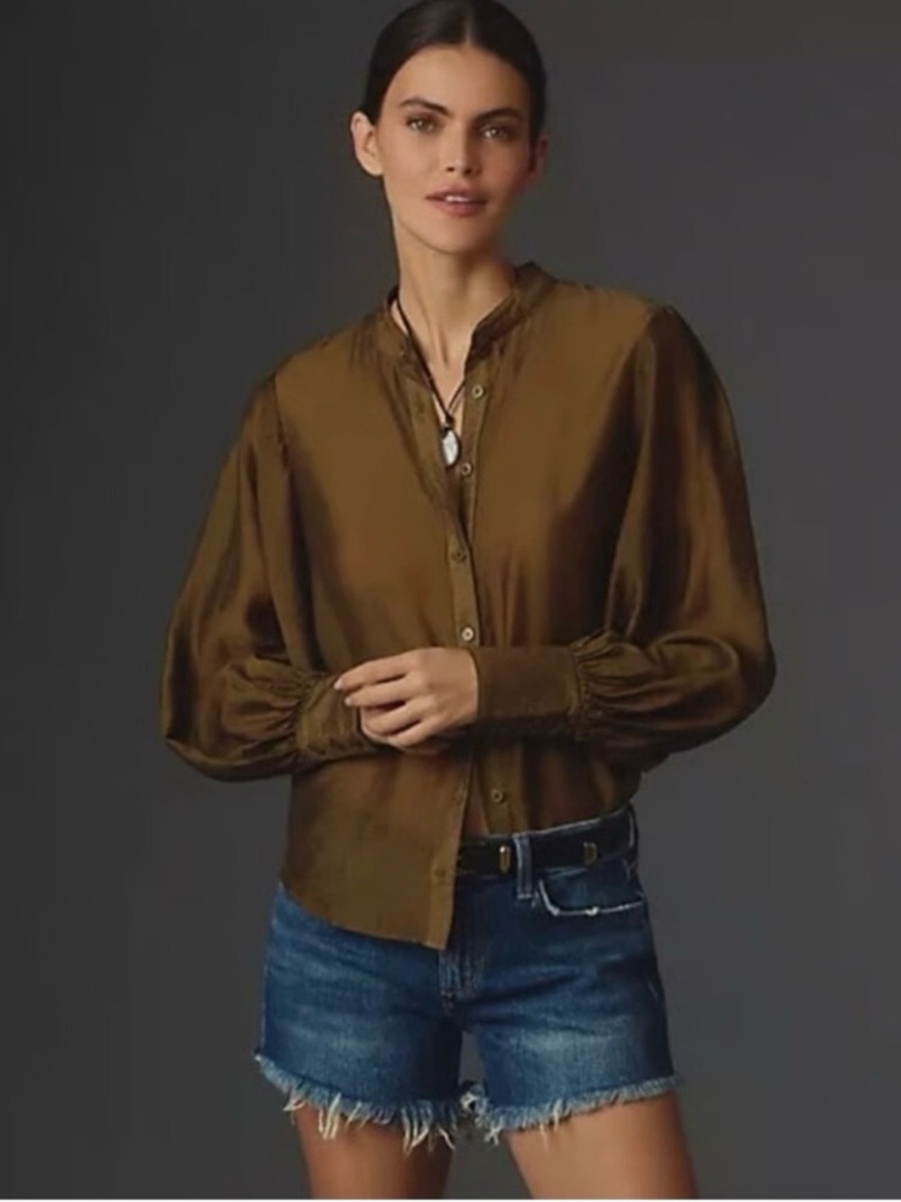 By Anthropologie Olive Button Down Blouse Small